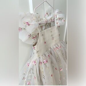 Beautiful chiffon baby dress with pink rose detailing 12-18 months